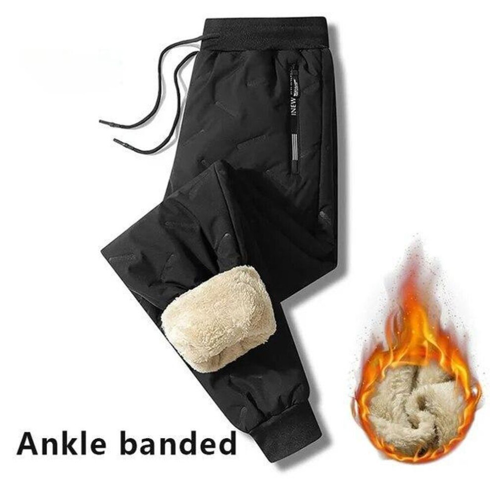 (black, XL) Winter Sweatwear Men Plush Thick Fleece Sweatpant Lambswool Thermal Trousers Casual Pants Waterproof Windproof Warm Cotton Pants