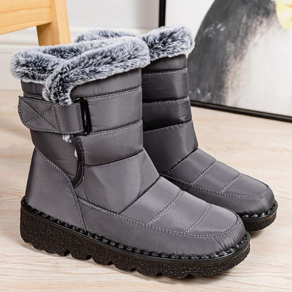 (gray, 37) 2023 Waterproof Winter Boots for Women New Faux Fur Long Plush Snow Boots Woman Platform Ankle Boots Warm Cotton Couples Shoes