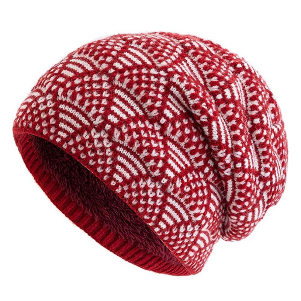(red, 55cm-60cm) New Women Winter Hats Female Slouchy Beanie Hat Plush Lined Warm Knitted Hats