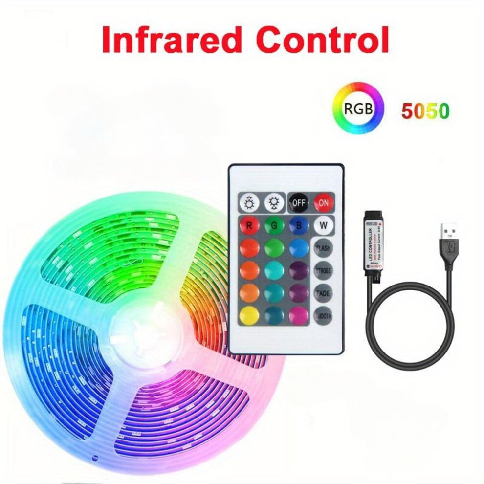 (multicolor, 24Key-1M) 24keys Led Strip Lights, Rgb 5050 Lamp With Remote Control  Usb 5v Bedroom Decoration Music Christmas Lights For Room Home Decor