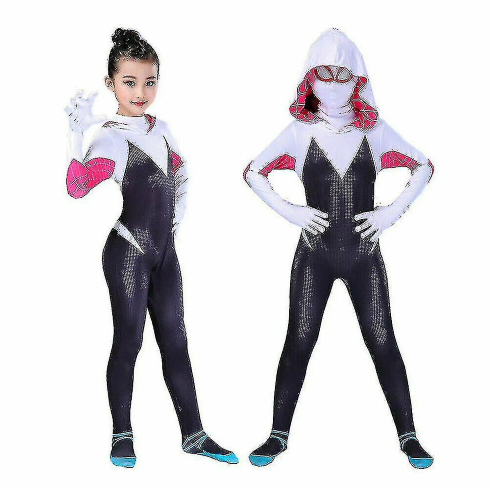 (115-125CM) Girl Spiderman Cosplay Jumpsuit Hoodie Party Halloween Cosplay Costume