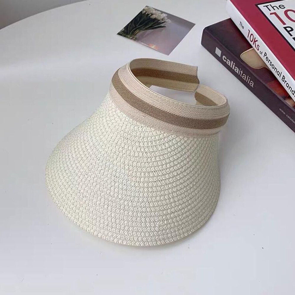 (white) Summer Woman Sun Hats Female Outdoor Visor Caps Hand Made Straw Cap Casual Shade Hat Empty Top Hat Fishing Vacation Beach Caps