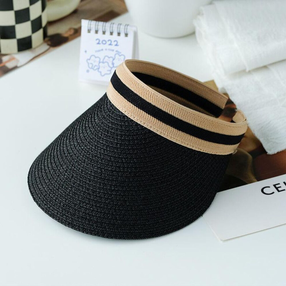 (black) Summer Woman Sun Hats Female Outdoor Visor Caps Hand Made Straw Cap Casual Shade Hat Empty Top Hat Fishing Vacation Beach Caps