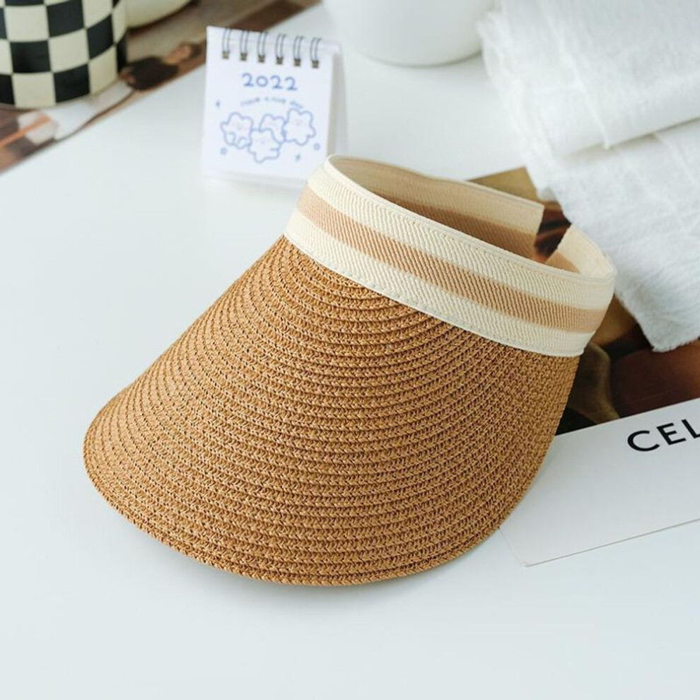 (khaki) Summer Woman Sun Hats Female Outdoor Visor Caps Hand Made Straw Cap Casual Shade Hat Empty Top Hat Fishing Vacation Beach Caps
