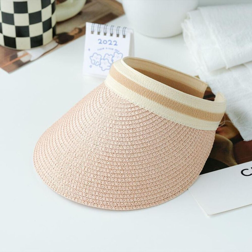(pink) Summer Woman Sun Hats Female Outdoor Visor Caps Hand Made Straw Cap Casual Shade Hat Empty Top Hat Fishing Vacation Beach Caps