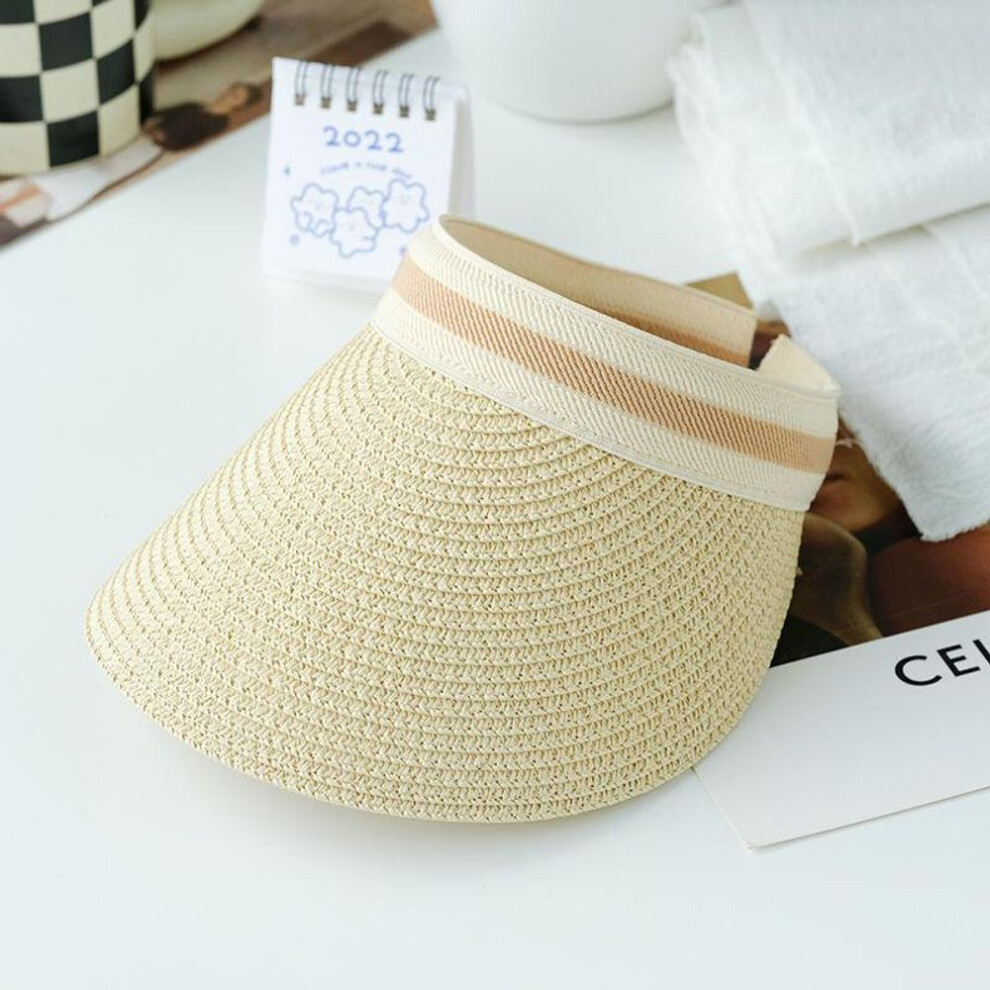 (beige) Summer Woman Sun Hats Female Outdoor Visor Caps Hand Made Straw Cap Casual Shade Hat Empty Top Hat Fishing Vacation Beach Caps