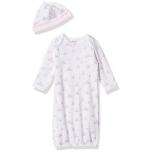 Set cama?a de noapte ?i ?apca din 2 piese Little Me pentru feti?a cu imprimeu alb/iepura? 0-3 luni