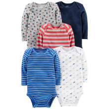 Enkle glæder ved Carter's Baby Boys '5-Pack Longærme bodysuit Blue/Gray Trucks/Red Stripe Preemie