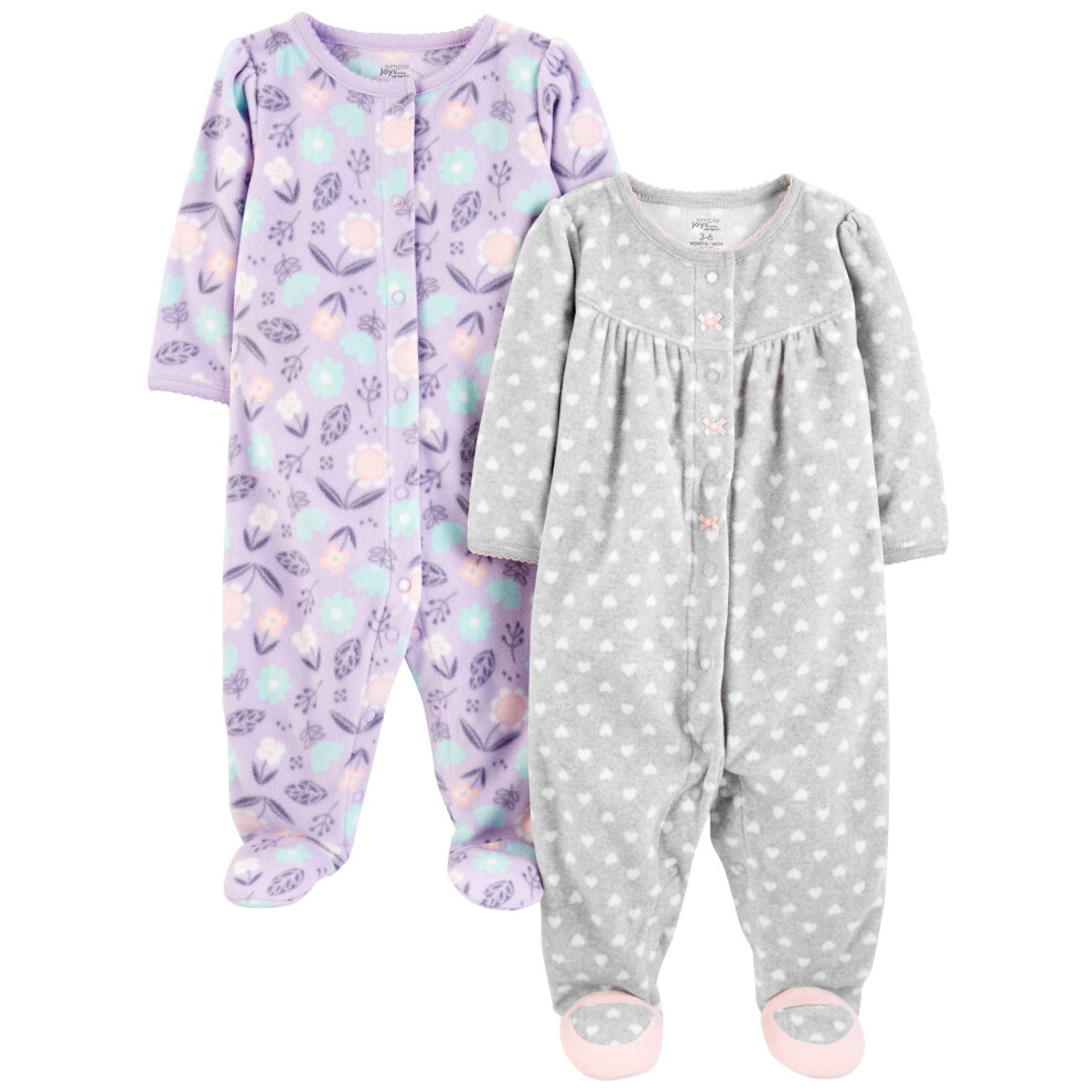 Lot de 2 pyjamas et chaussons pour bébé fille Simple Joys by Carter's, motif cœurs gris/fleurs lavande, pour prématuré