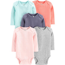 Enkle glæder ved Carter's Baby Girls '5-Pack Longærme bodysuit Gray/Mint Green/Navy/Peach/Pink 12 måneder