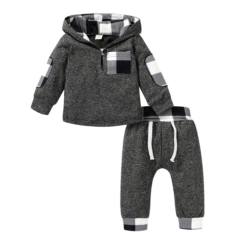 KONIGHT Tenue d'hiver pour bébé garçon et fille, sweat à capuche à carreaux de Noël, veste + pantalon, vêtements de Noël