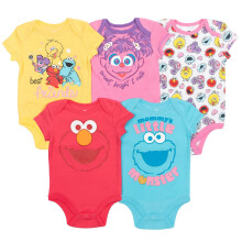 Sesame Street Elmo Cookie Monster Big Bird Infant Baby Girls 5 Pack Cuddly Short Sleeveve Bodysuits Sesame Street 18 m?neder