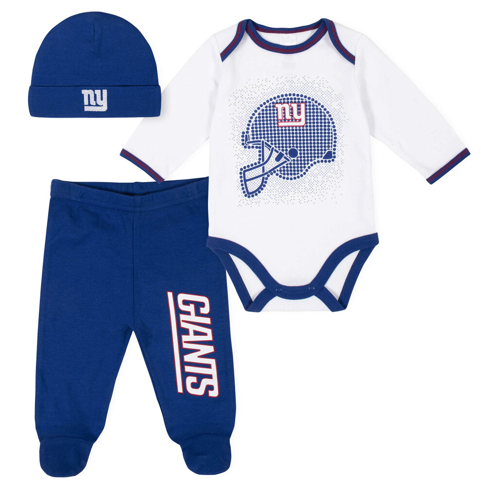 Gerber NFL New York Giants 3 Pack Bodysuit Footed Pant and Cap Registry Gift Set  blue/white New York Giants  3-6M