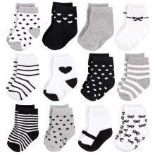 Hudson Baby Unisex Cotton Botton nou-nascu?i ?i ?osete Terry Girls Grey Black 6-12 luni