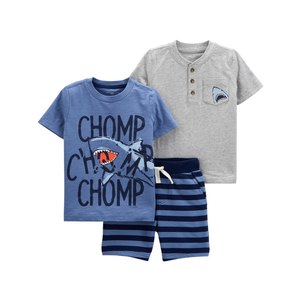 Simple Joys By Carter's 3-Piece Playwear Set Pantaloni, Blu Chomp/Grigio Squalo/Righe, 4 Anni Bimbo-image