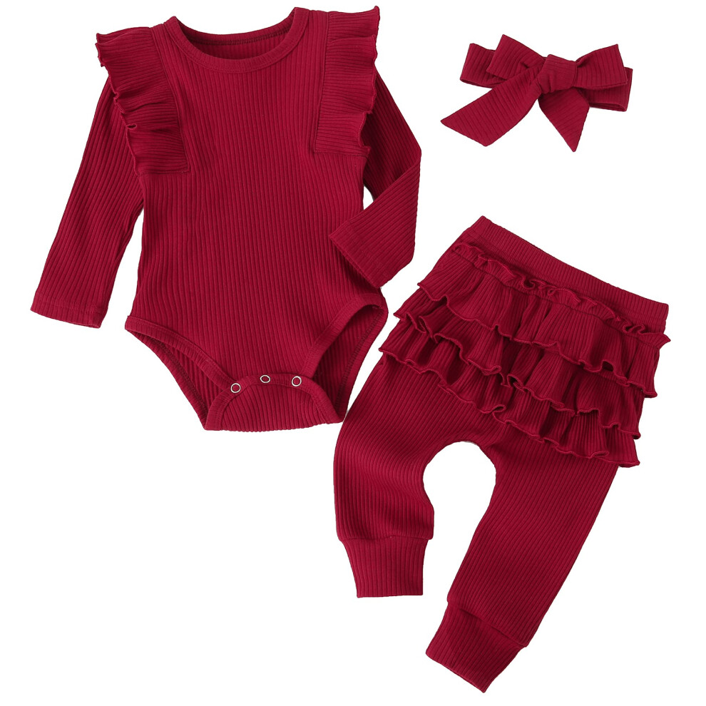 Fullfamous Infant Baby Girl VêTements Tenues Automne Hiver Barboteuse Ensemble De VêTements De NoëL 0-3 Mois Vin-image