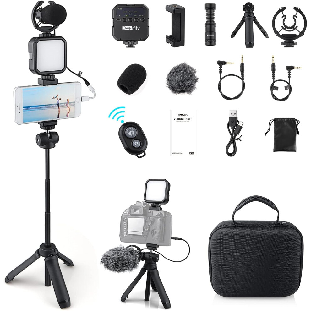 Smartphone Camera Video Kit, Adjust Tripod Phone Holder Vlogger Kit With 3 Mode Led ,Cardioid Microphone And Bluetooth Control Light 4048834155677