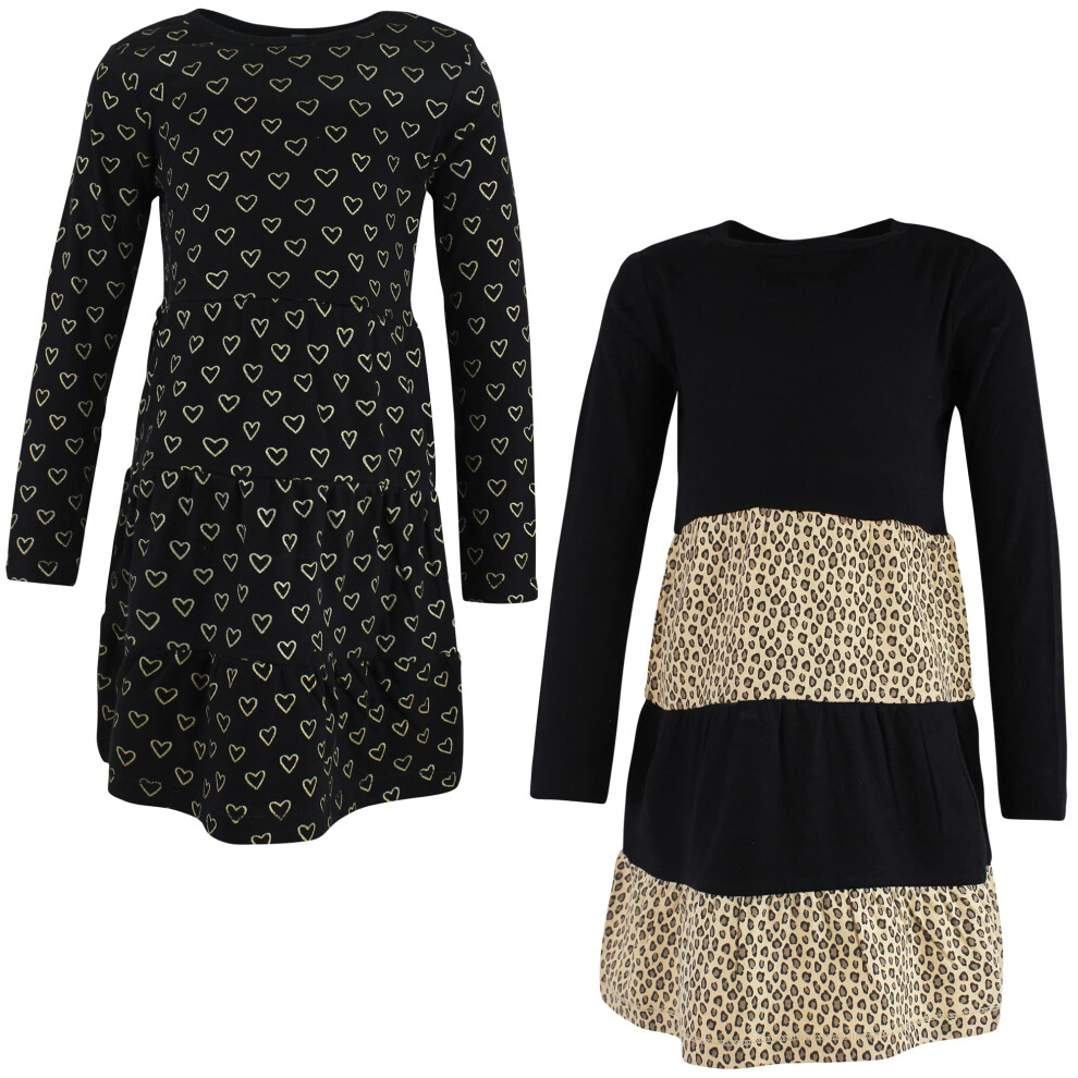 Hudson Baby Infant And Toddler Girl Cotton Dresses, Leopard Gold Heart, 4 Toddler-image