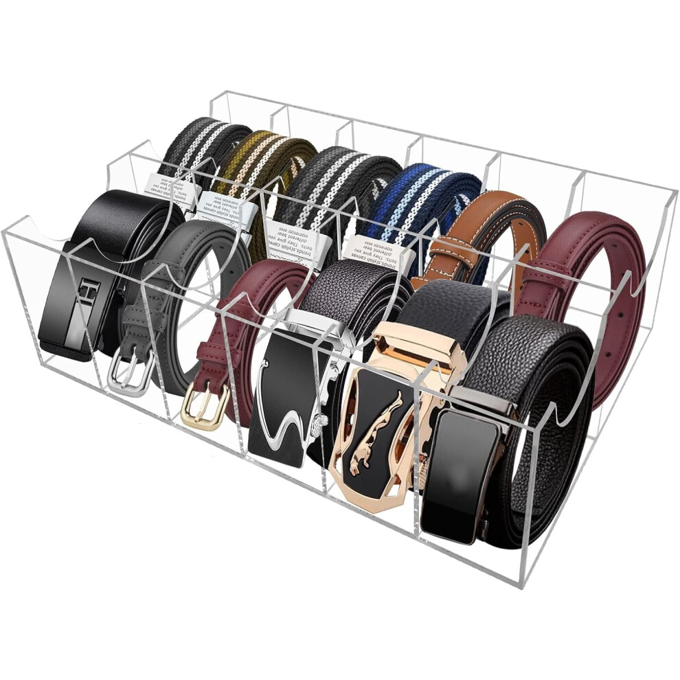 Acrylic Belt Storage Box, 12 Compartment Belt Storage Rack, Transparent Belt Display Storage Box, Wardrobe Drawer Tie Bow Watch Jewelry Cosmetics