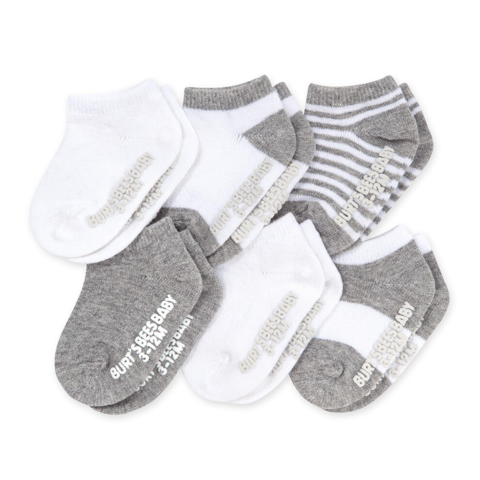 Burt's Bees Baby Baby Socks  6-Pack Ankle or Crew with Non-Slip Grips  Made with Organic Cotton  Heather Grey Multi  2-3T