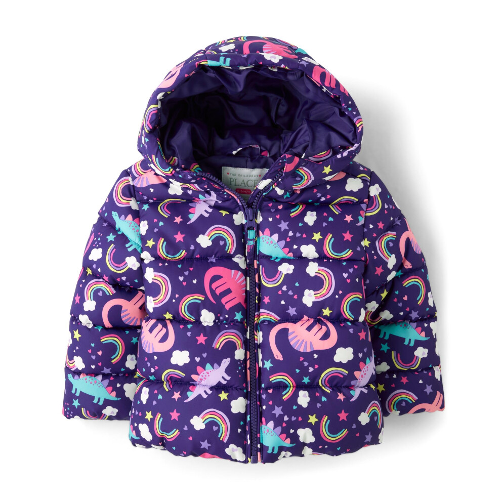 The Children's Place Veste matelassée de poids moyen pour bébé fille et tout-petit, coupe-vent, imperméable, motif floral mauve, 18 mois, 24 mois