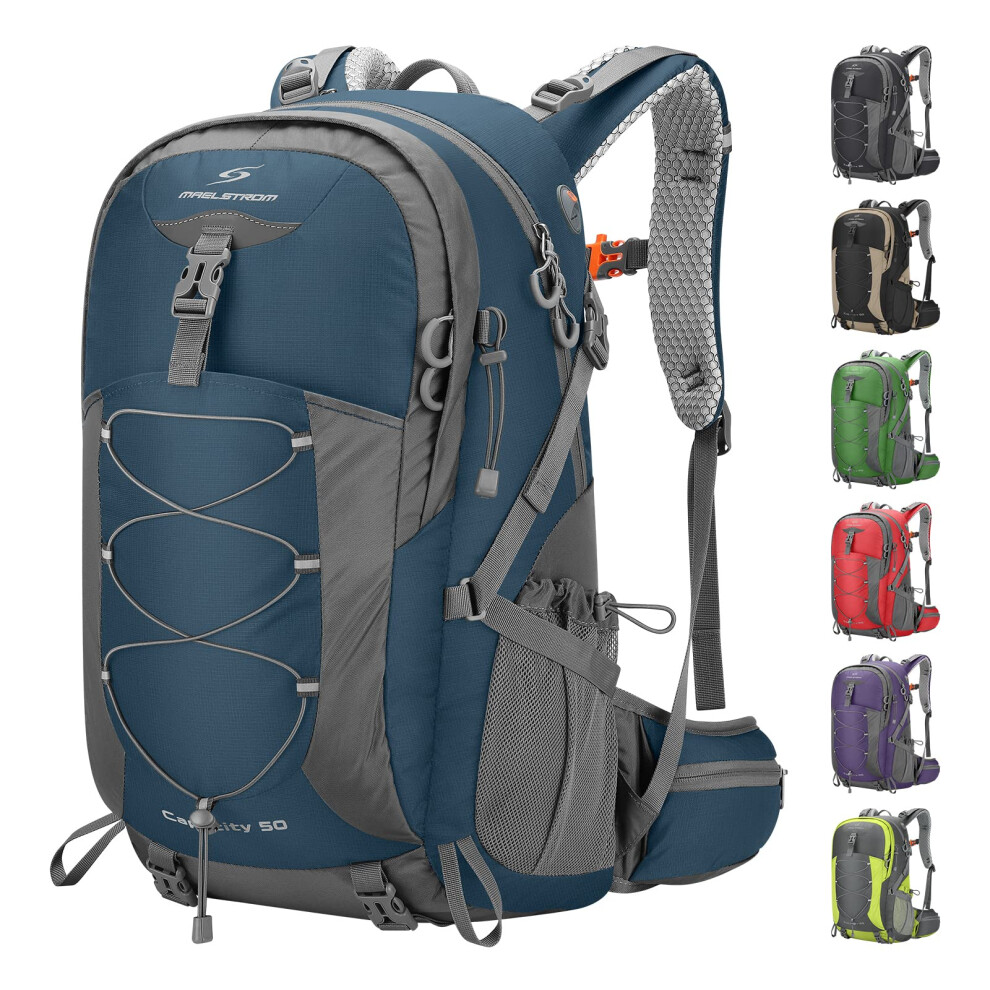 Maelstrom Hiking Backpack Camping Backpack 50L Waterproof Hiking Daypack with Rain Cover Lightweight Travel Backpack Blue