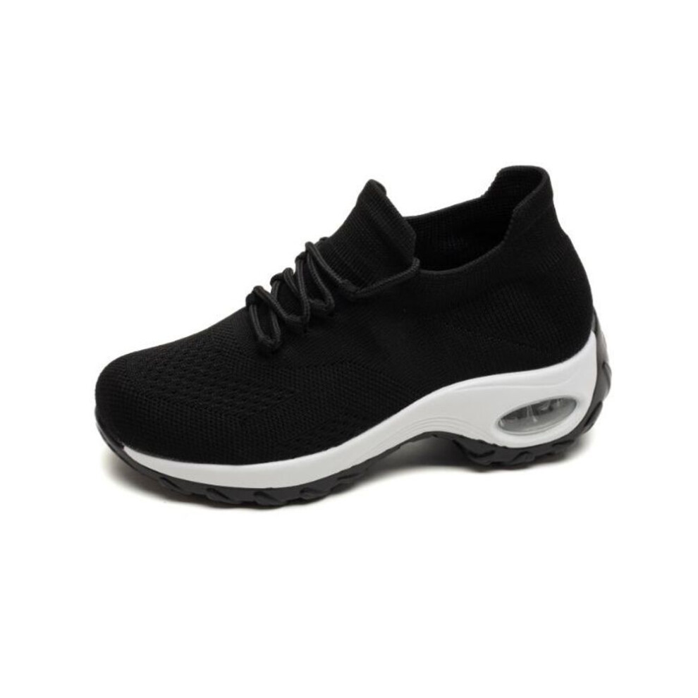 (black olive, 38) Women&apos;s Breathable Knit Chunky Sneakers with Air Cushion, Casual Lace Up Hiking Shoes