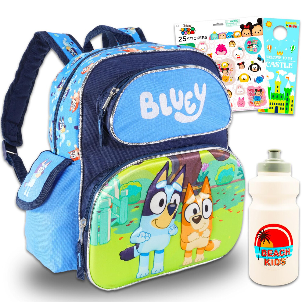 Disney Bluey Mini Backpack for Boys  Girls - Bundle with 12"" Bluey School Bag for Toddlers  Water Bottle  Stickers  More | Bluey Mini Backp