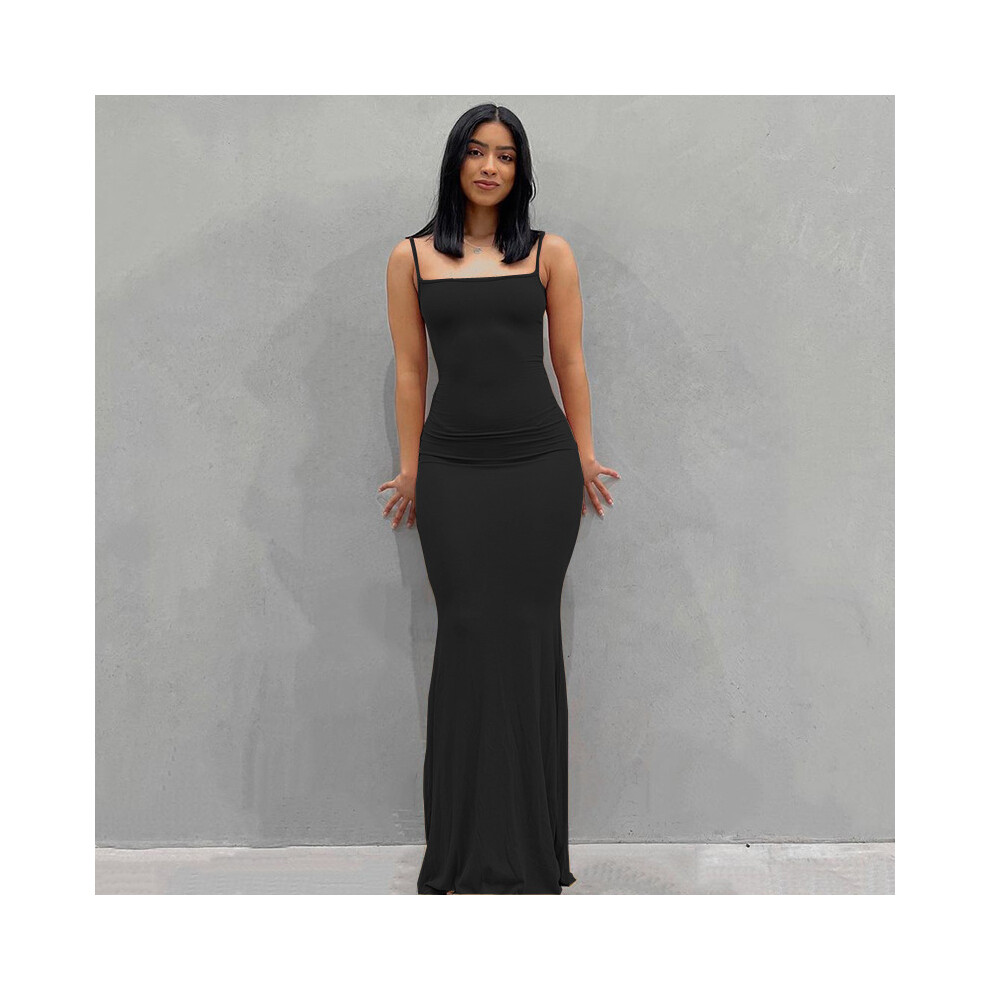 (black, XXXL) 2025 Women's Slim Fit Spaghetti Strap Maxi Dress - Lounge & Home Comfy Versatile Casual Long Dress