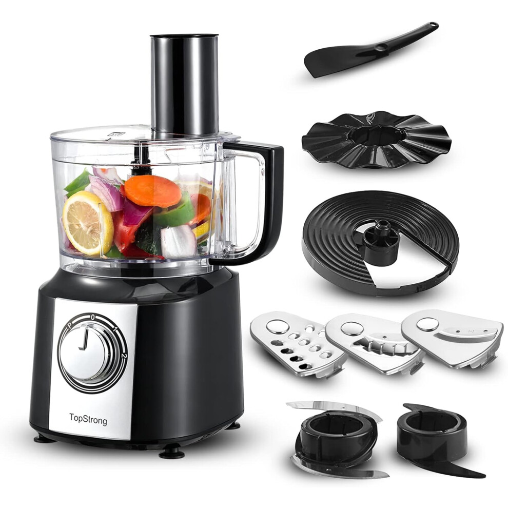 (Black) 6-in-1 Food Processor and Blender Chopping Kneading Blending 2-speed with pulse, 2L mixing bowl, 3 in-1 cutting disc