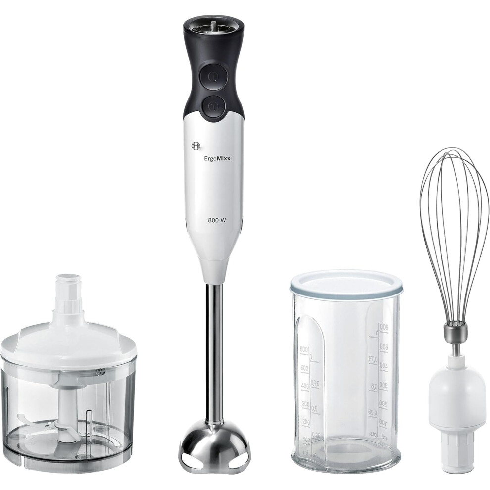 (White/Anthracite) Hand blender with mini chopper, blending, 12 speeds