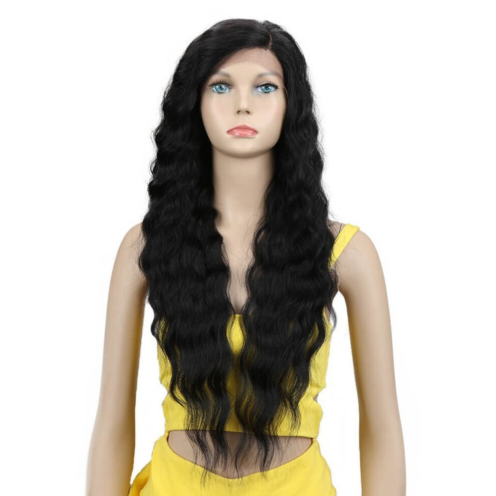 Joedir Lace Front Wigs 28"" Long Curly Wavy Black Color Hight Temperature Synthetic Wigs For Black Women 130% Density Wigs 200G