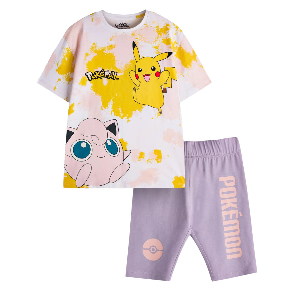 (13-14 Years, Multicoloured) Pokemon Girls Pikachu Tie Dye T-Shirt & Shorts Set