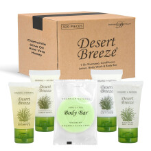 Jabones y art culos de tocador Desert Breeze para hotel (juego a granel) | Champ y acondicionador de hotel de 28 ml, gel de ducha, loci n corpor