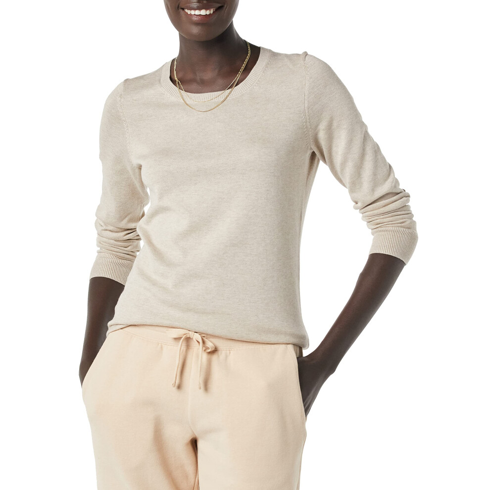 Amazon Essentials Women's Long-Sleeve Lightweight Crewneck Sweater Available in Plus Size  Oatmeal Heather  Medium
