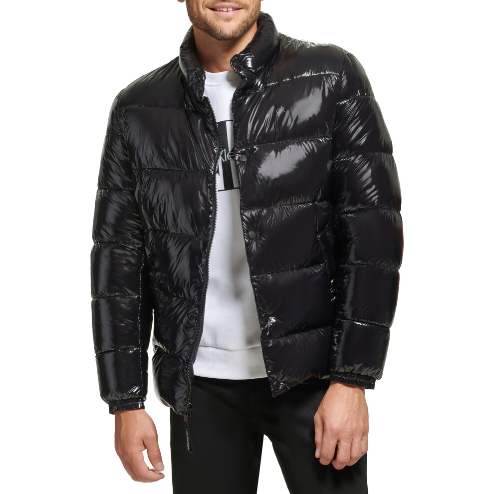 Calvin Klein Men's Snap Front Puffer Jacket  Black  Small