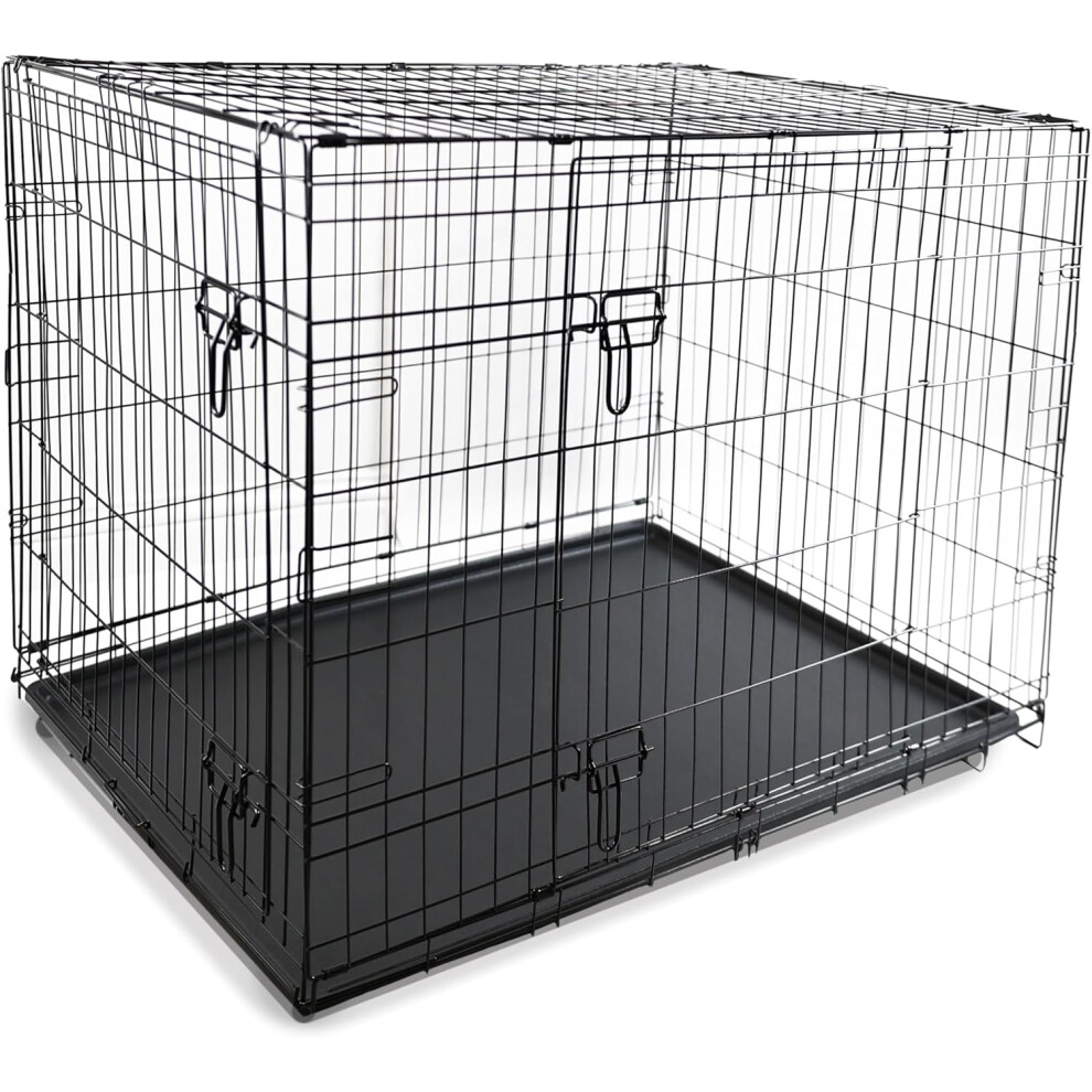 (76 x 48 x 54) Dog Crate Cage W/ Tray Foldable Double Doors