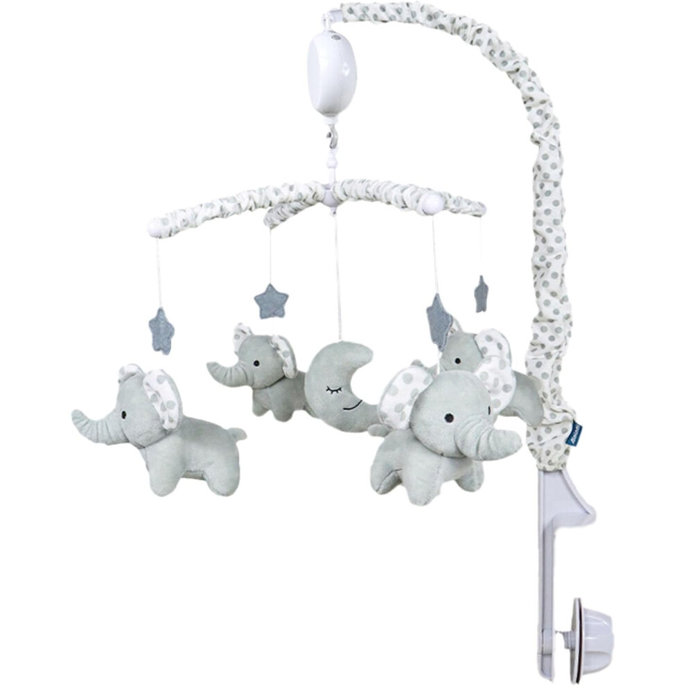 Grey Elephant Baby Crib Mobile,Baby Musical Crib Mobile,Digital Music Box with 35 Lullabies,Nursery Mobile with Hanging Rotating Plush Toys