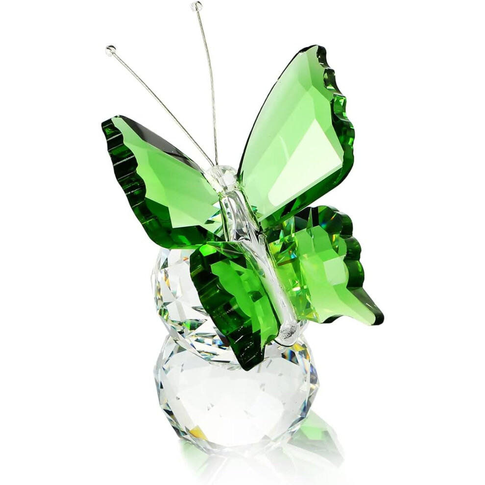 (Green) Crystal Flying Butterfly with Ball Base Figurine Art Glass Collection Ornament Statue Animal Paperweight