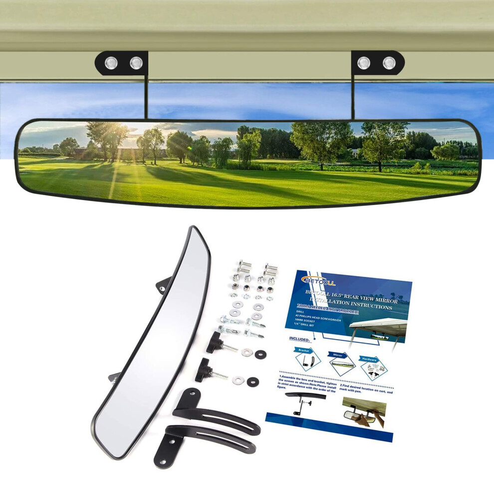 Betooll 16.5" Wide Rear View Convex Golf Cart Mirror For Ez Go, Club Car, Yamaha 745780978131