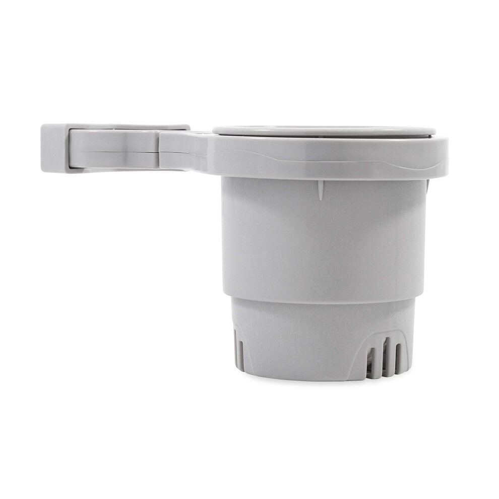 Camco Small Clamp Mounted Cup Holder-Provides A Secure Location For Your Beverage-Mountable For Up To 1-1/4-Inch Rail- (53093) Gray 014717530934