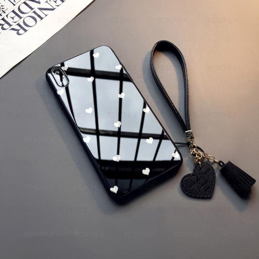 (black, For Samsung A54 5G) Love Heart Hard Glass Phone Case for Samsung A54 A34 A24 A14 A04 A13 A23 A33 A53 A73 A32 Soft Frame Protection Cover with Tassel Lanyard