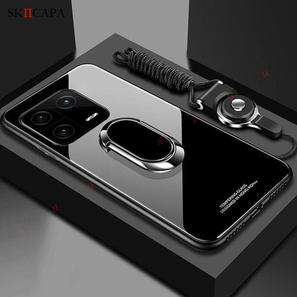 (black, For Mi 13) For Xiaomi 13 12T Pro Tempered Glass Phone Case For Mi 12S Ultra 12 Lite 12X 11T 13 Pro Magnetic Ring Holder Stand Cover Crossbody Neck Lanyard Cover