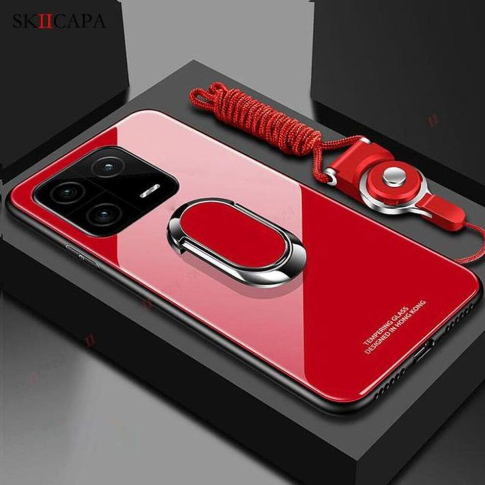 (red, For Mi 12T) For Xiaomi 13 12T Pro Tempered Glass Phone Case For Mi 12S Ultra 12 Lite 12X 11T 13 Pro Magnetic Ring Holder Stand Cover Crossbody Neck Lanyard Cover