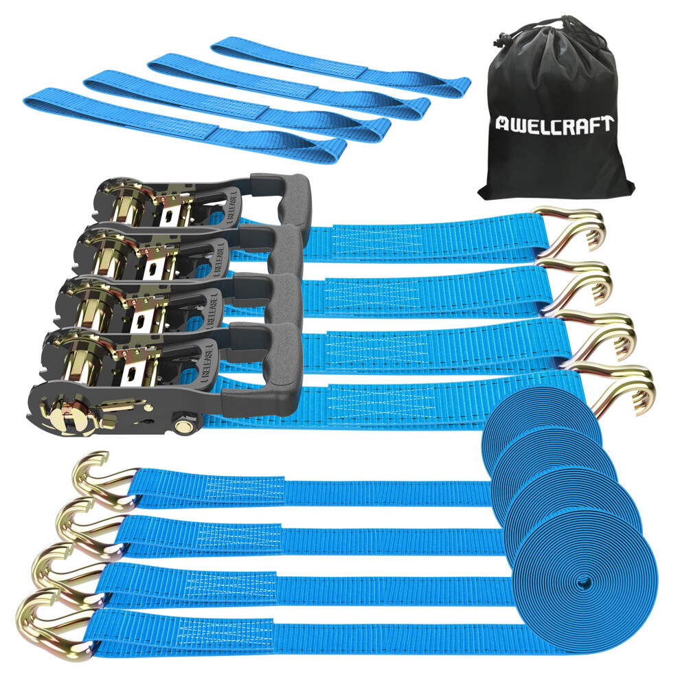 Awelcraft Ratchet Straps (4Pk) - 4500Lbs Breaking Strength 1.5''?15' Heavy Duty Tie Down Straps With Padded Handles Double J Hooks & Soft Loops For Mo 6951340640729