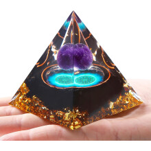 (Amethyst - Rainbow Fluorite) Amethyst Crystal Gemstone Tower Healing Crystal Gifts for Women Spiritual Gifts for Women Lotus Flower Orgonite Healing Crystal Tower Unusual
