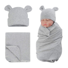 PESAAT Baby-Wickelmtze-Set, Brenohren, fr Jungen und Mdchen, Mtze fr Neugeborene, Herbst und Winter (grau (HatSwaddle), 06 Monate)
