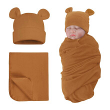 PESAAT Baby-Wickelmtze-Set, Brenohren, fr Jungen und Mdchen, Mtze fr Neugeborene, Empfangsdecke, Herbst und Winter (Kaffee (Mtze + Pucktuch),