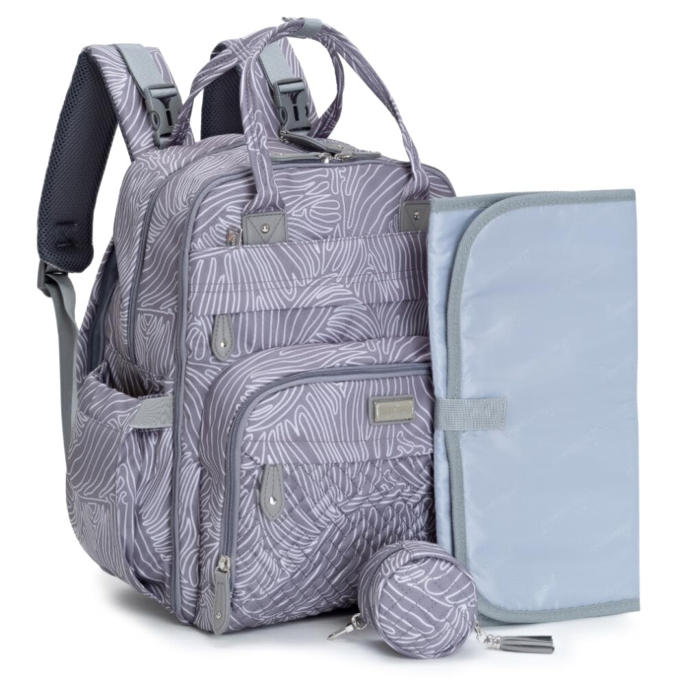 Diaper Bag Backpack - Baby Essentials Travel Essentials Baby Bag With Changing Pad Stroller Straps & Pacifier Case - Unisex Gra Babbleroo