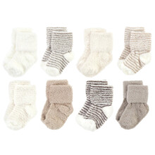 Hudson Baby Calzini unisex per neonati in cotone e spugna beige a righe, confezione da 8, da 0 a 6 mesi